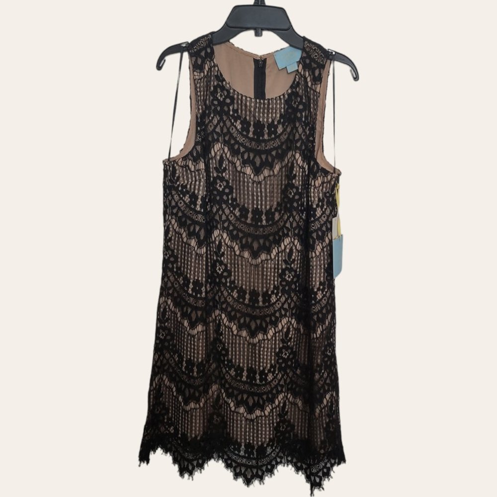 CECE BLACK LACE OVERLAY SHEATH DRESS